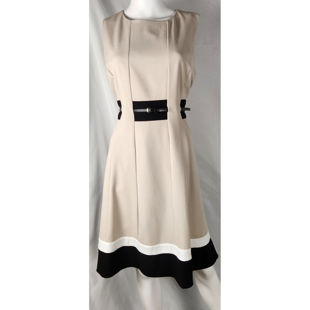 Calvin Klein Color Block Cleangirl/Old-Money/Minimalist Fit-Flare Dress 12